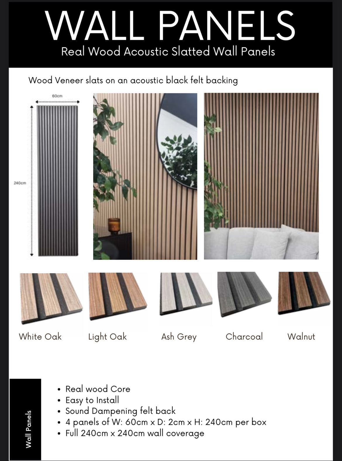 4 x 240x60cm Wooden Acoustic Wall Panels for Sound Absorption - Natural Wood Design with Black Foam Edge