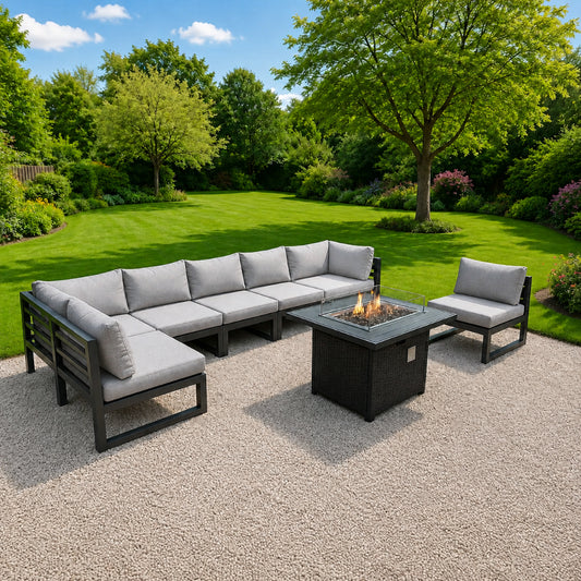 7 Seat Aluminium Set & Fire Pit Table