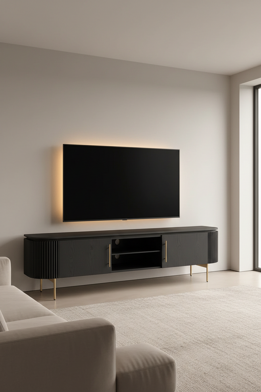 Lantine TV Unit - Black Oak & Brass