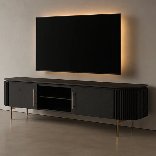 Lantine TV Unit - Black Oak & Brass