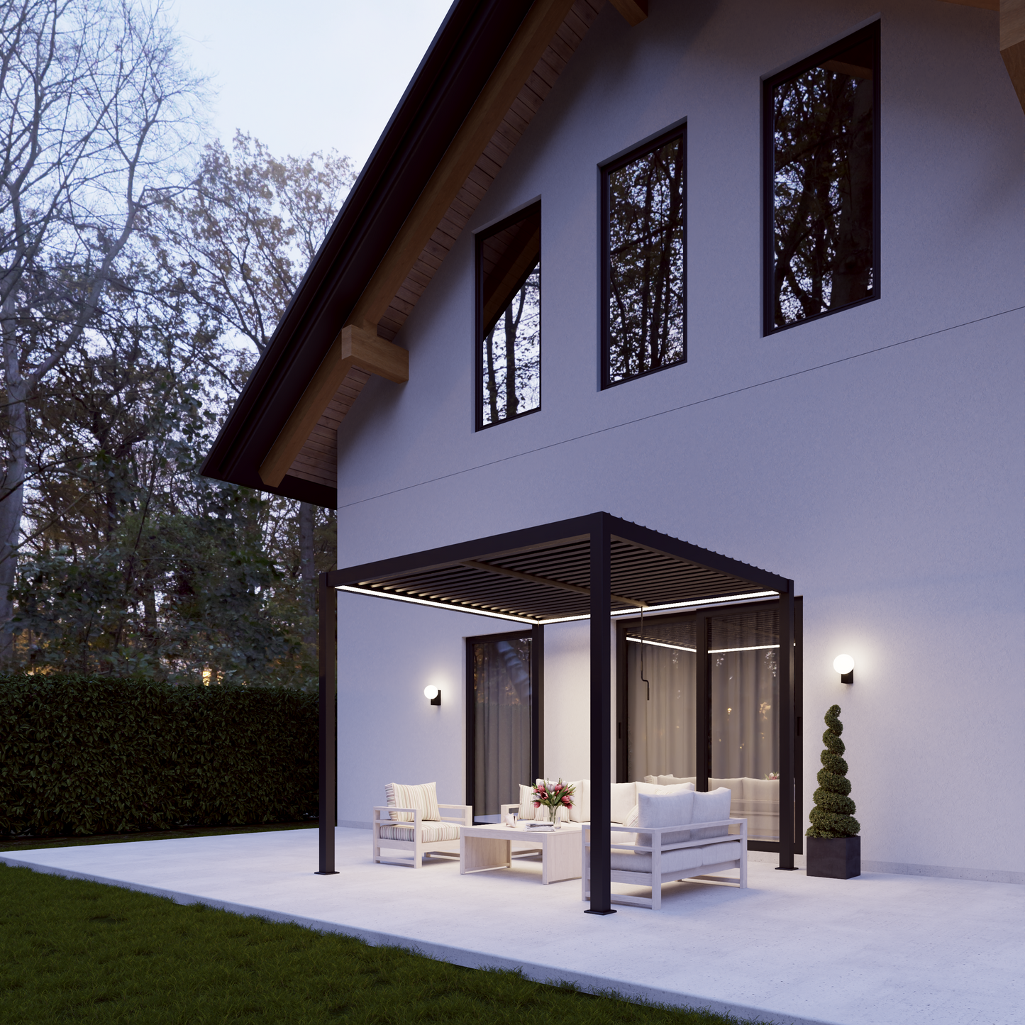 Last Remaining: 4 x 3m Aluminium Pergola with 3 Pull Down Screens & LED Lights