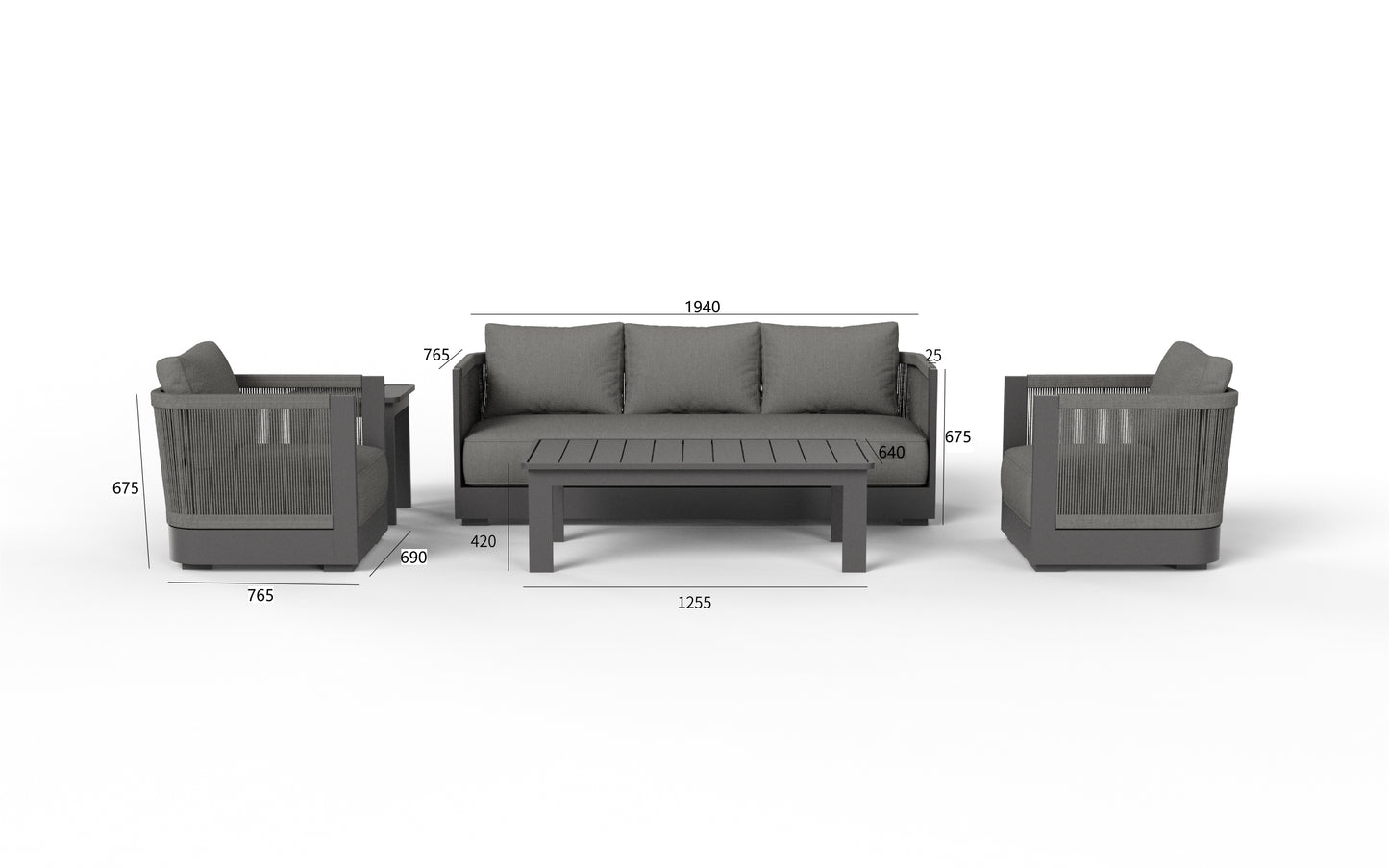 5 Seat Aluminium Rope Lounge Set