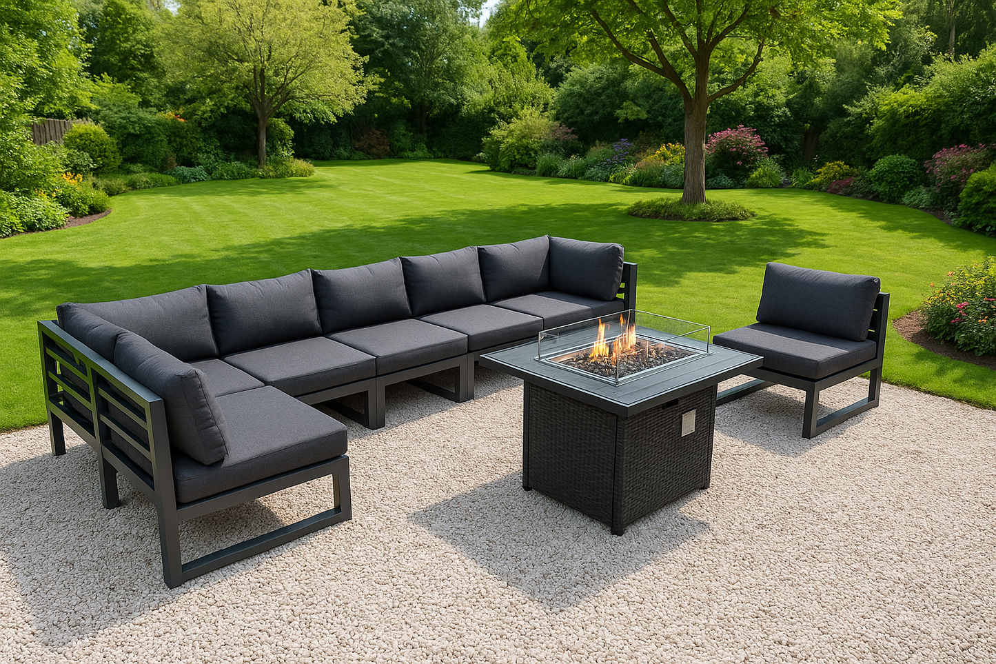 7 Seat Aluminium Set & Fire Pit Table