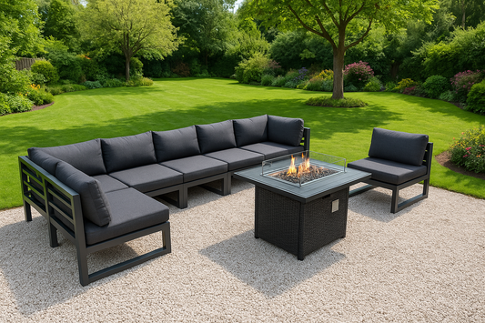 7 Seat Aluminium Set & Fire Pit Table