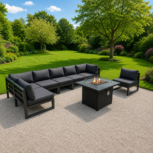 7 Seat Aluminium Set & Fire Pit Table