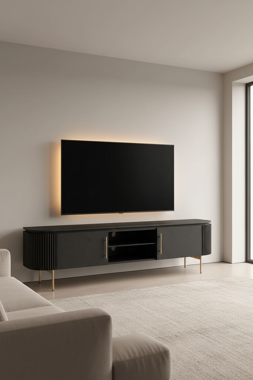 Lantine TV Unit - Black Oak & Brass