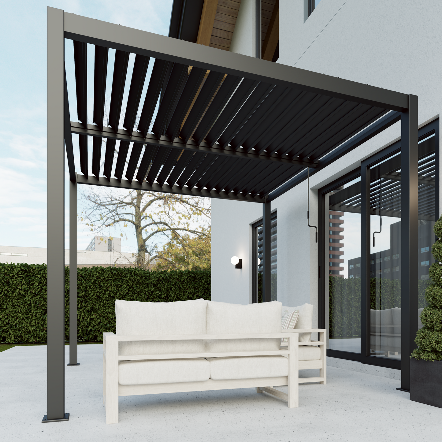 Last Remaining: 4 x 3m Aluminium Pergola with 3 Pull Down Screens & LED Lights