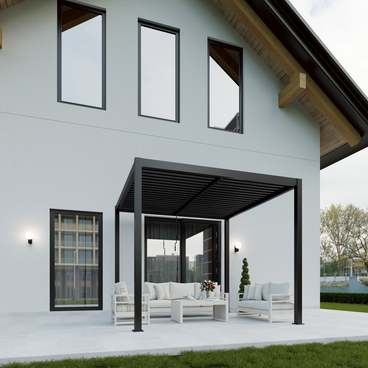 Last Remaining: 4 x 3m Aluminium Pergola with 3 Pull Down Screens & LED Lights