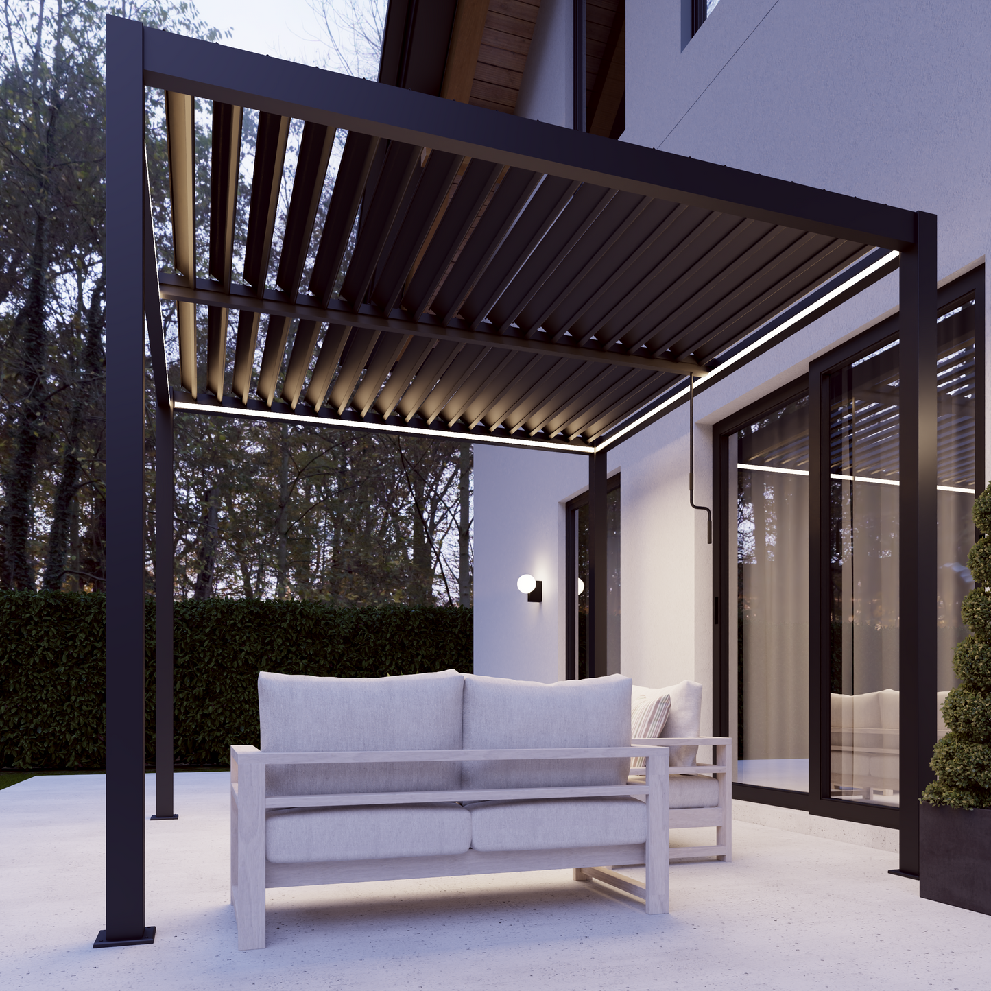 Last Remaining: 4 x 3m Aluminium Pergola with 3 Pull Down Screens & LED Lights