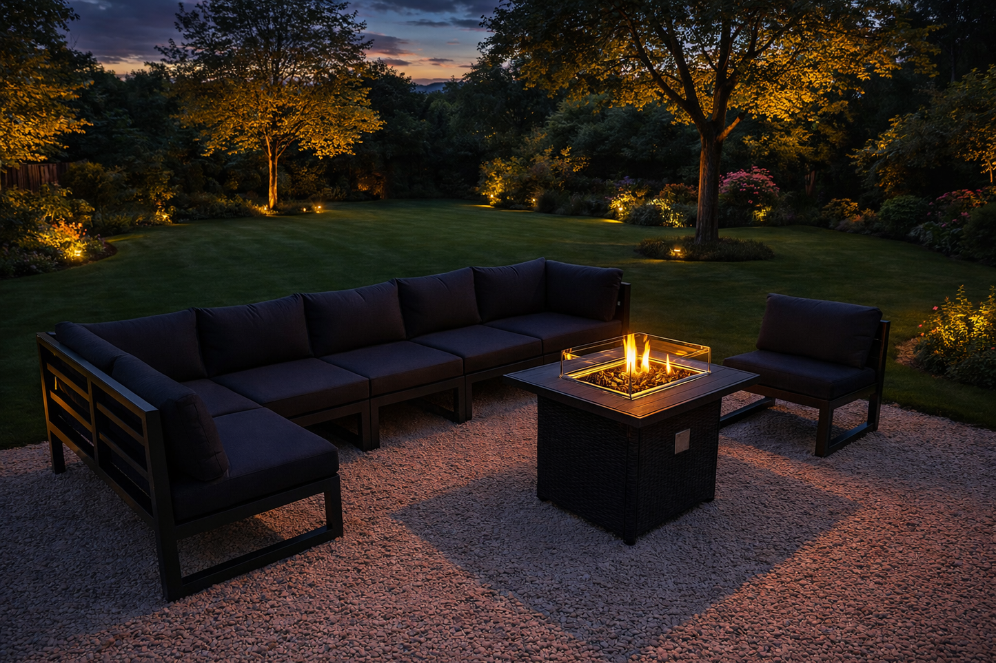 7 Seat Aluminium Set & Fire Pit Table