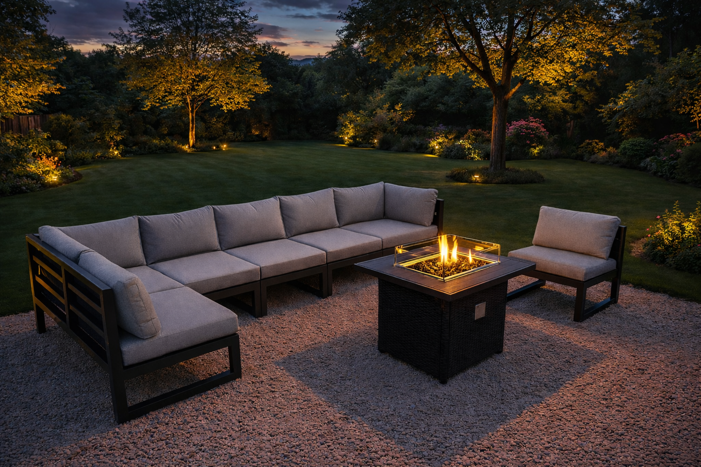 7 Seat Aluminium Set & Fire Pit Table