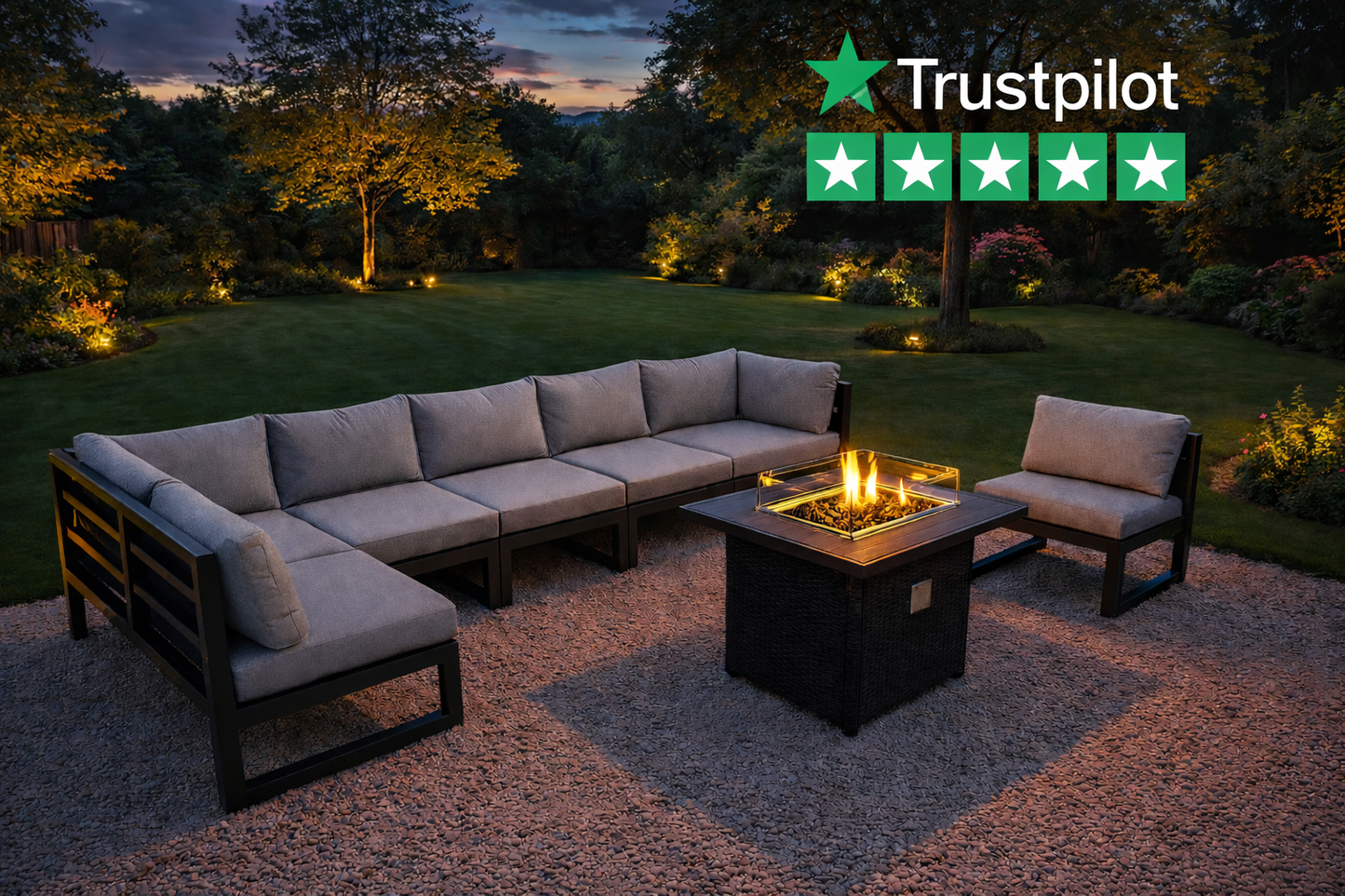7 Seat Aluminium Set & Fire Pit Table