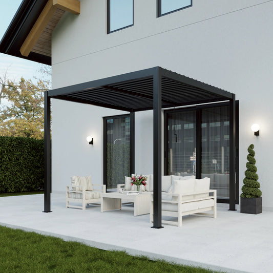 Last Remaining: 4 x 3m Aluminium Pergola with 3 Pull Down Screens & LED Lights