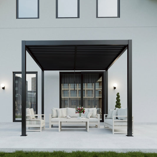 Last Remaining: 4 x 3m Aluminium Pergola with 3 Pull Down Screens & LED Lights